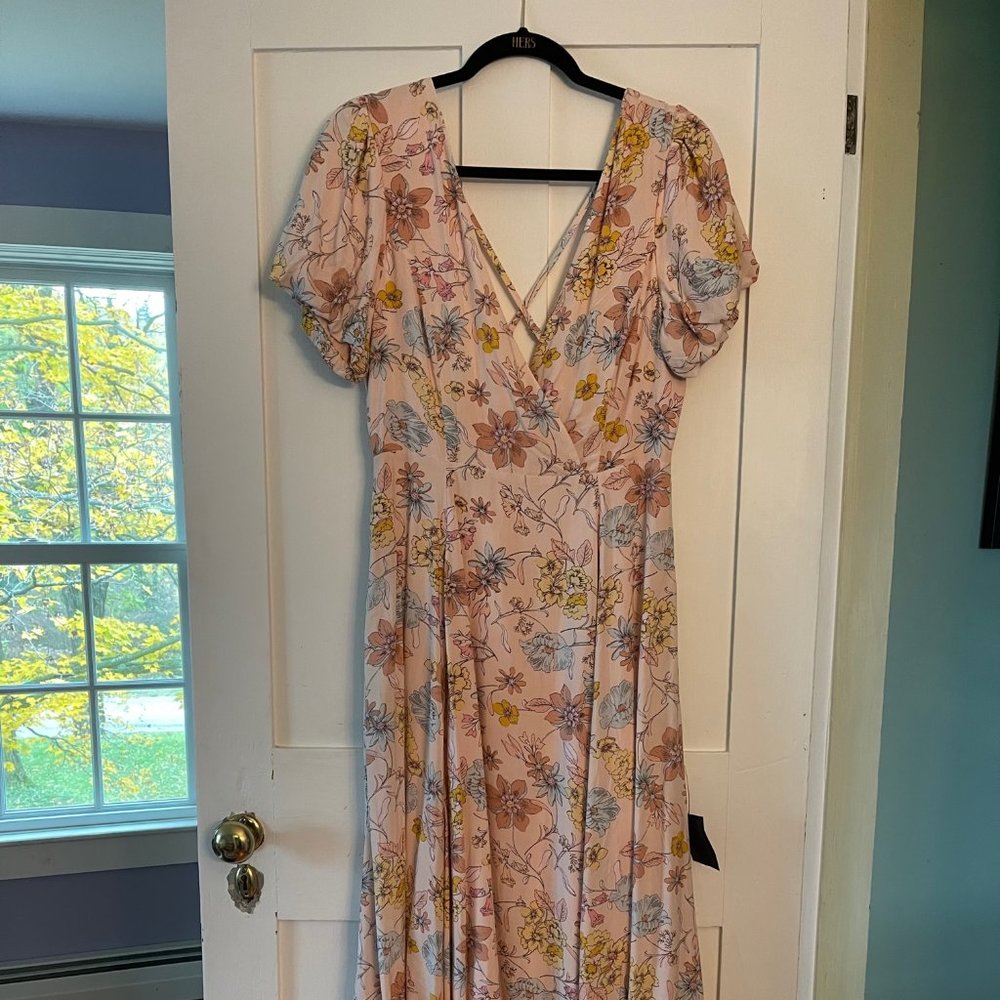 Lulu's Flourishing Feelings Pink Floral Print Puff Sleeve Midi Dress